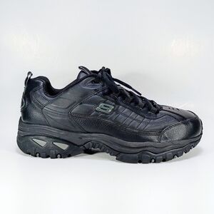 Skechers Energy Afterburn Mens 13 Wide Fit Black Leather Sneakers